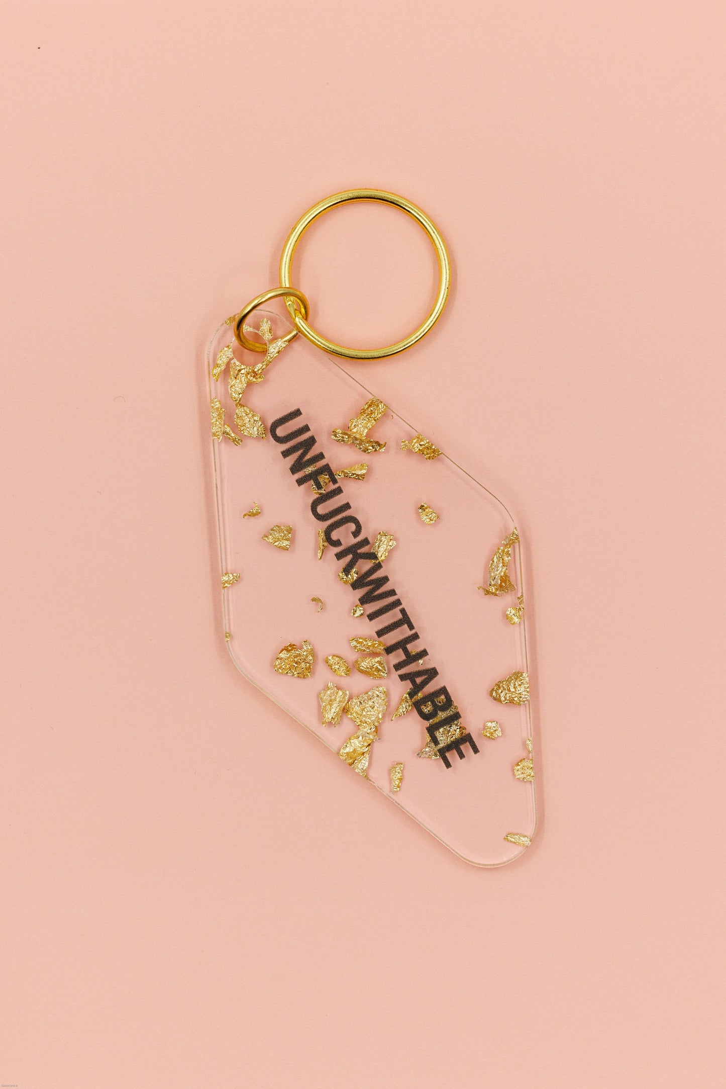 UNFUCKWITHABLE Motel Style Key Tag Keychain in Clear with Gold Leaf