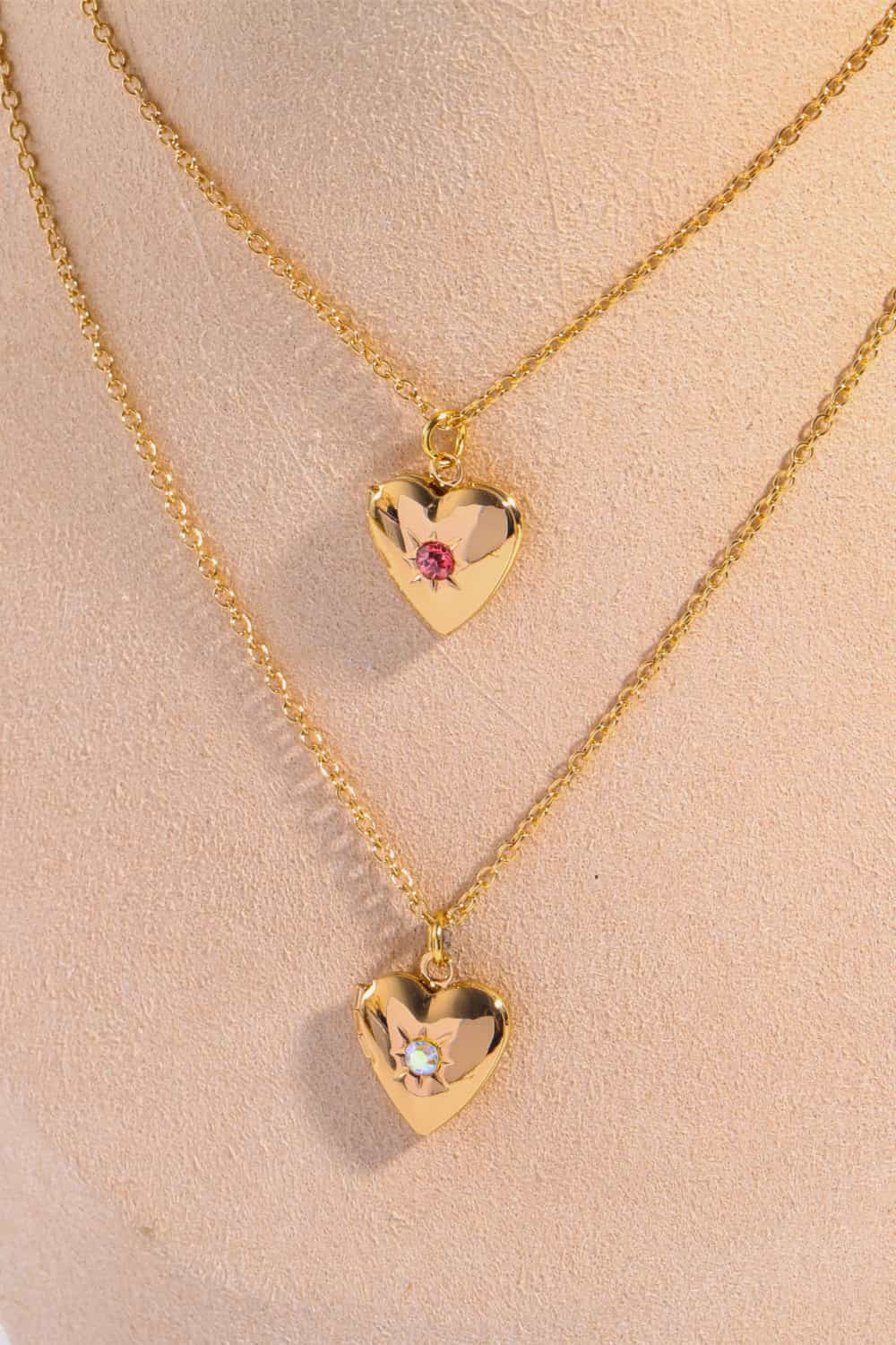 Zircon Heart Shape 14K Gold-Plated Birthstone Pendant Necklace