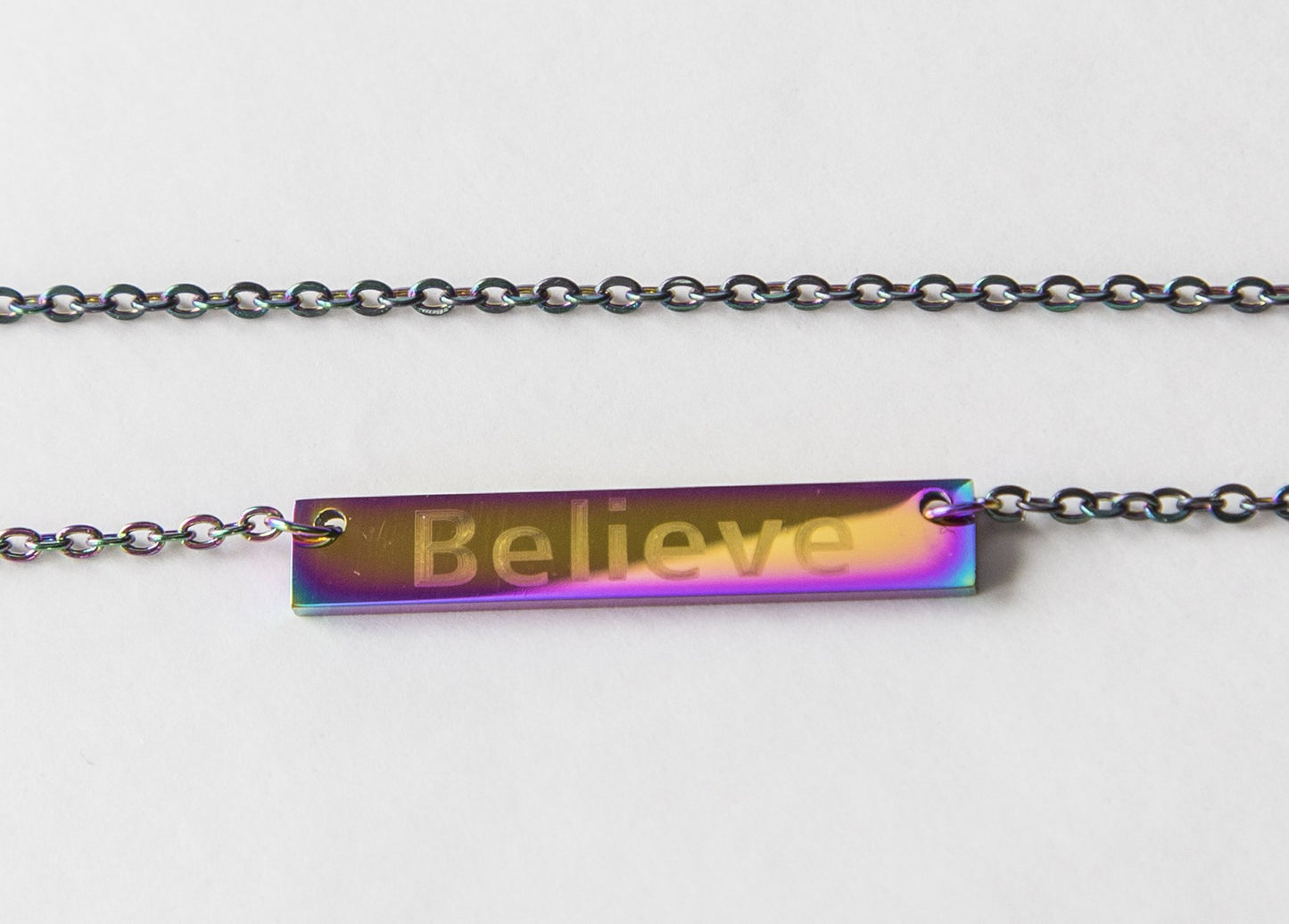 Believe Bar Necklace Inspirational Motivational Gift Engraved Bar