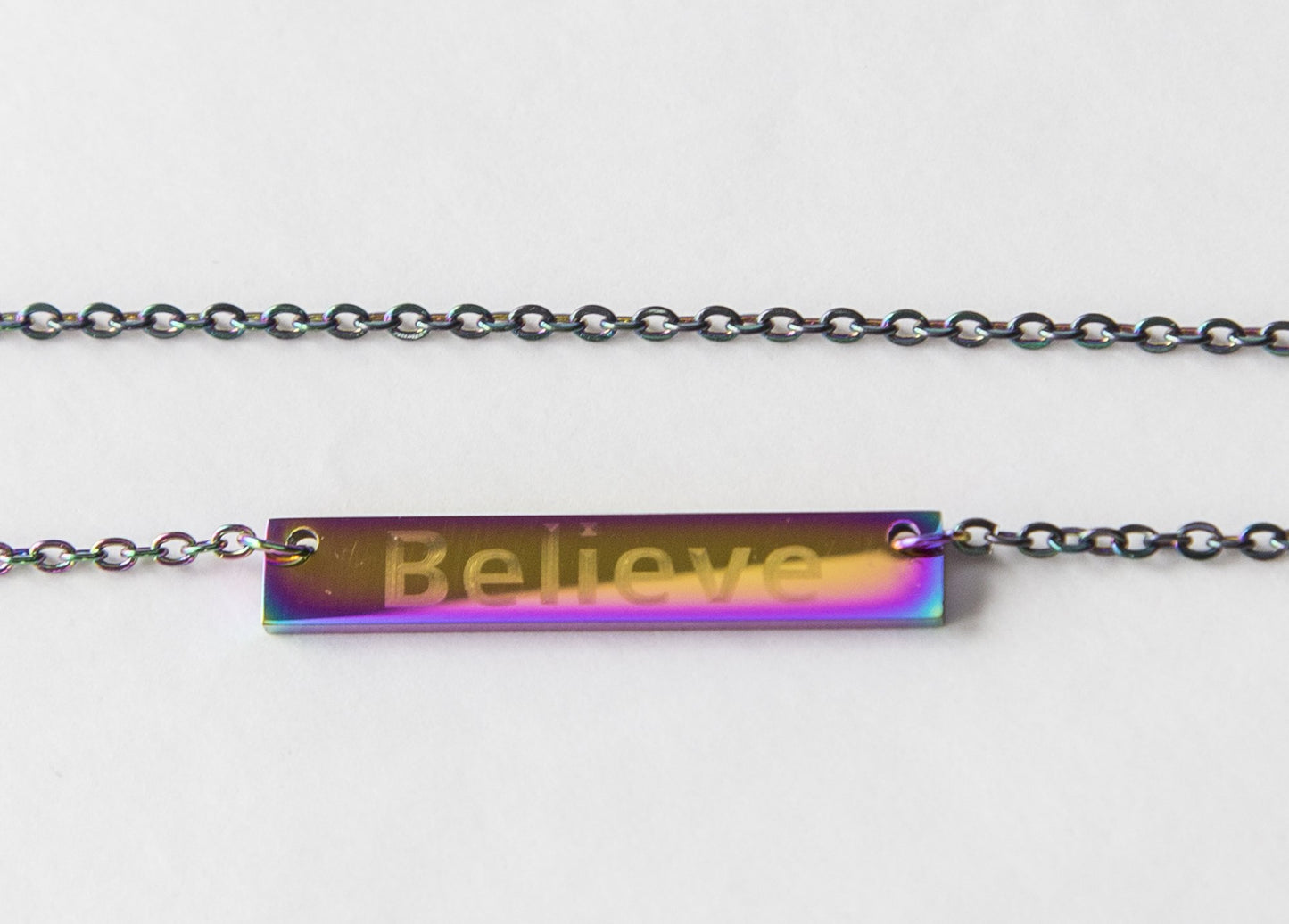 Believe Bar Necklace Inspirational Motivational Gift Engraved Bar