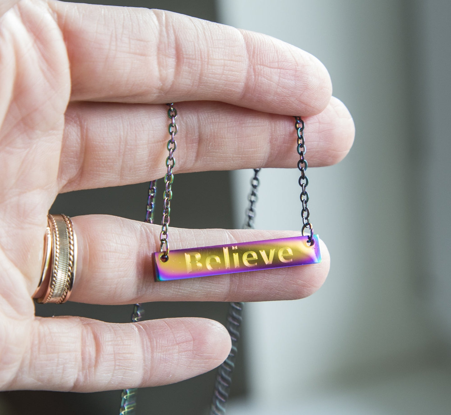 Believe Bar Necklace Inspirational Motivational Gift Engraved Bar