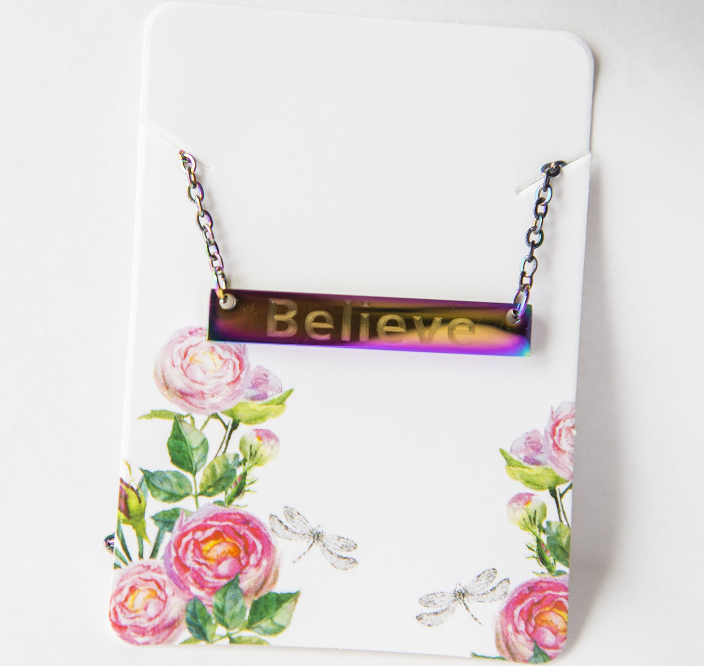 Believe Bar Necklace Inspirational Motivational Gift Engraved Bar