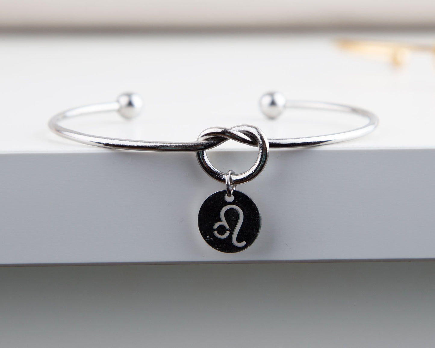 Dainty Knot Bracelet, Wire Knot Bangle with Zodiac Symbol Charm Gift