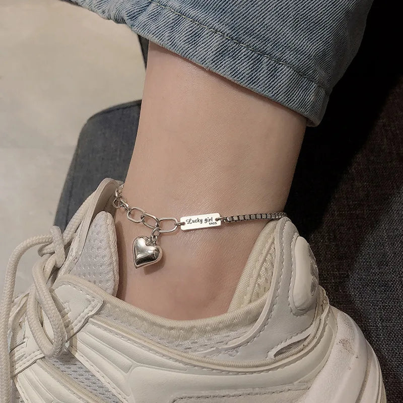 925 Sterling Silver Love Anklet Fashion Simple Charm Women's Anklet