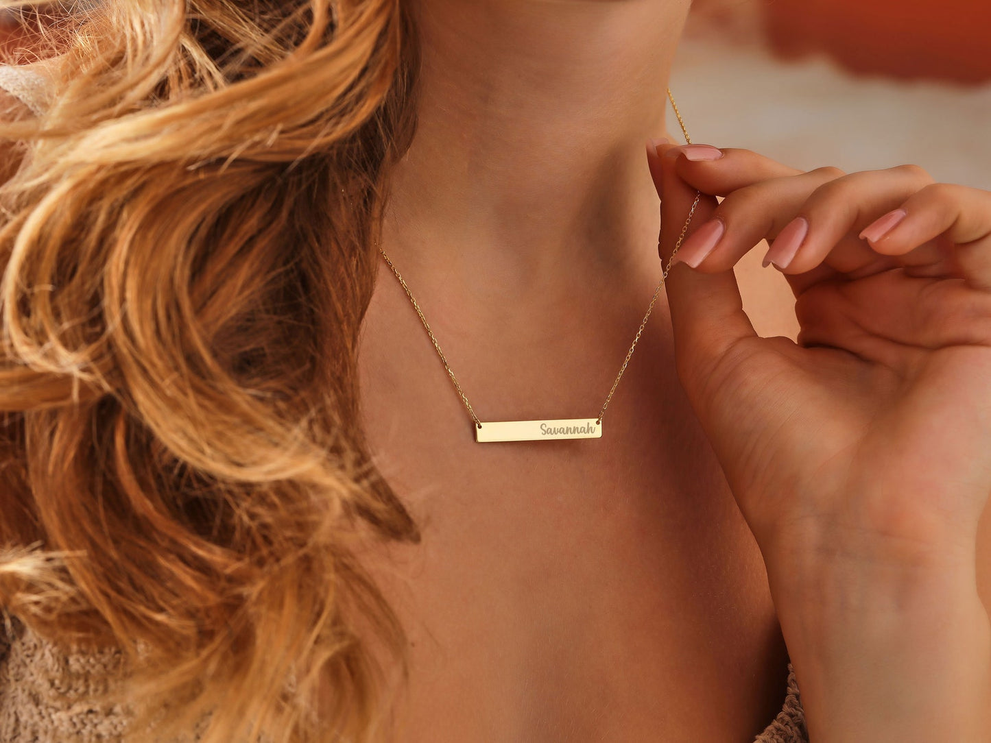 Personalized Necklace Engraved Bar Necklace Gold Bar Name Necklace