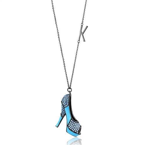 TK2704 - IP Light Black  (IP Gun) Stainless Steel Chain Pendant with Aquamarine Stone